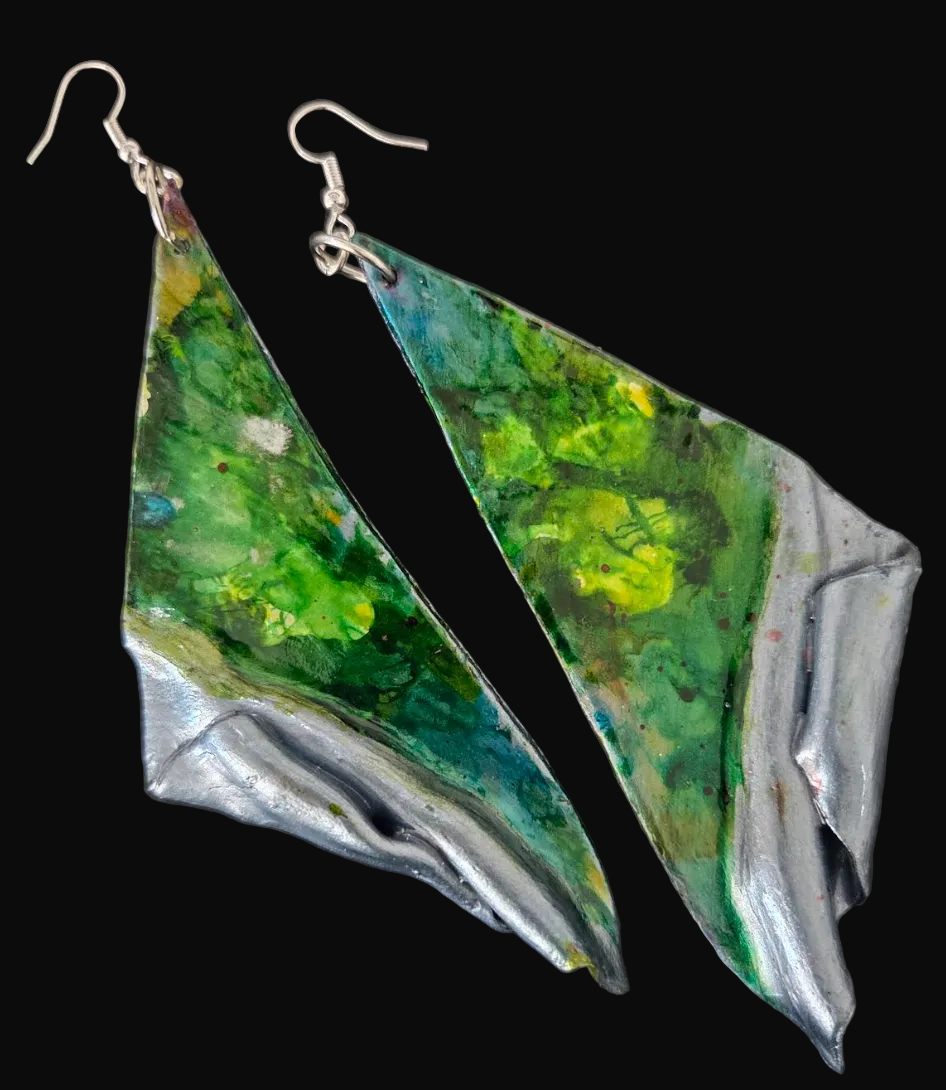 Dramatic Alcohol Ink Hand Sculpted Wing Shoulder Dusters - Blue Green