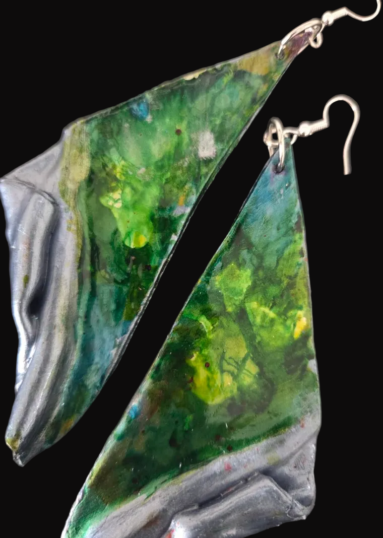 Dramatic Alcohol Ink Hand Sculpted Wing Shoulder Dusters - Blue Green