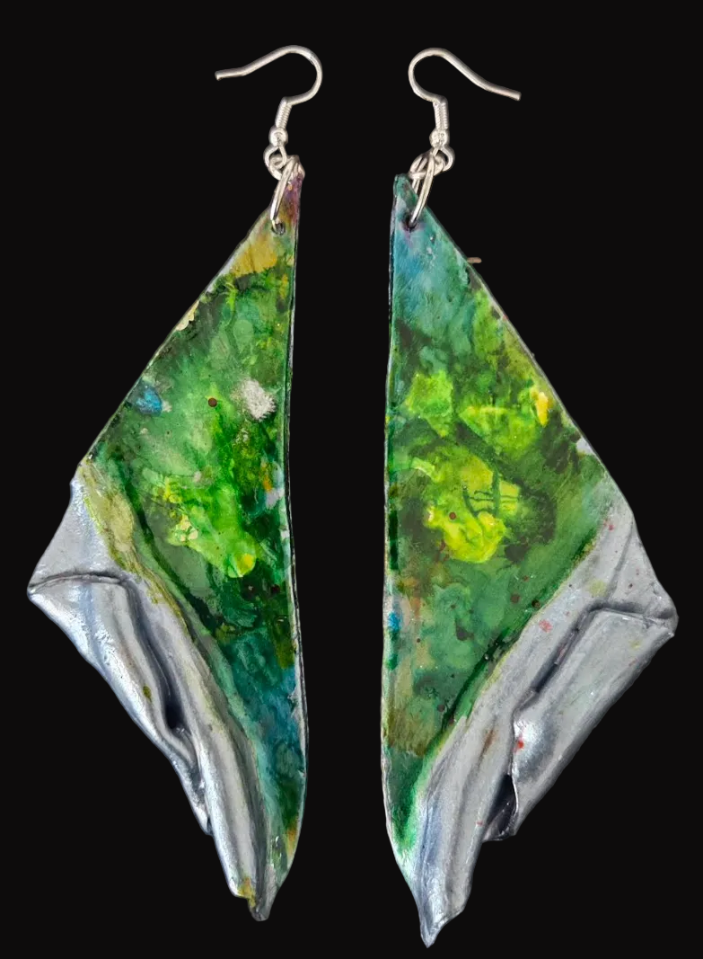 Dramatic Alcohol Ink Hand Sculpted Wing Shoulder Dusters - Blue Green