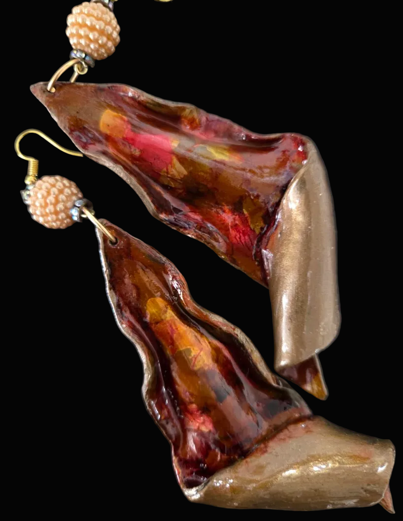 Hand Sculpted Haute Couture Warm Tone Alcohol Ink Shoulder Dusters