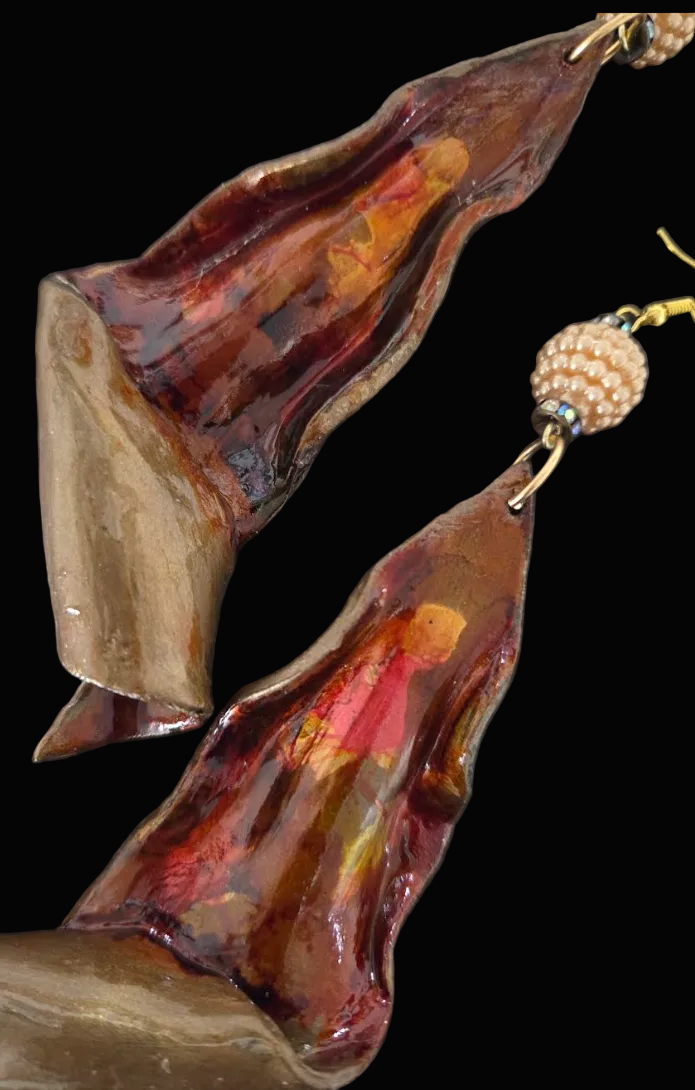 Hand Sculpted Haute Couture Warm Tone Alcohol Ink Shoulder Dusters