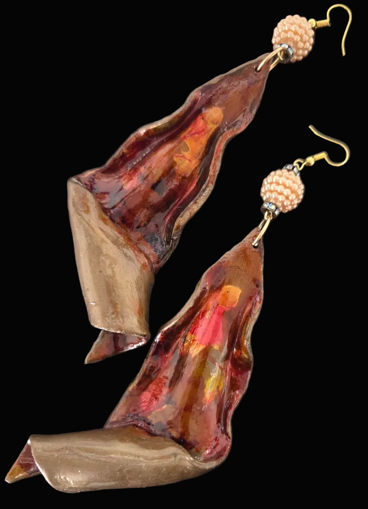 Hand Sculpted Haute Couture Warm Tone Alcohol Ink Shoulder Dusters