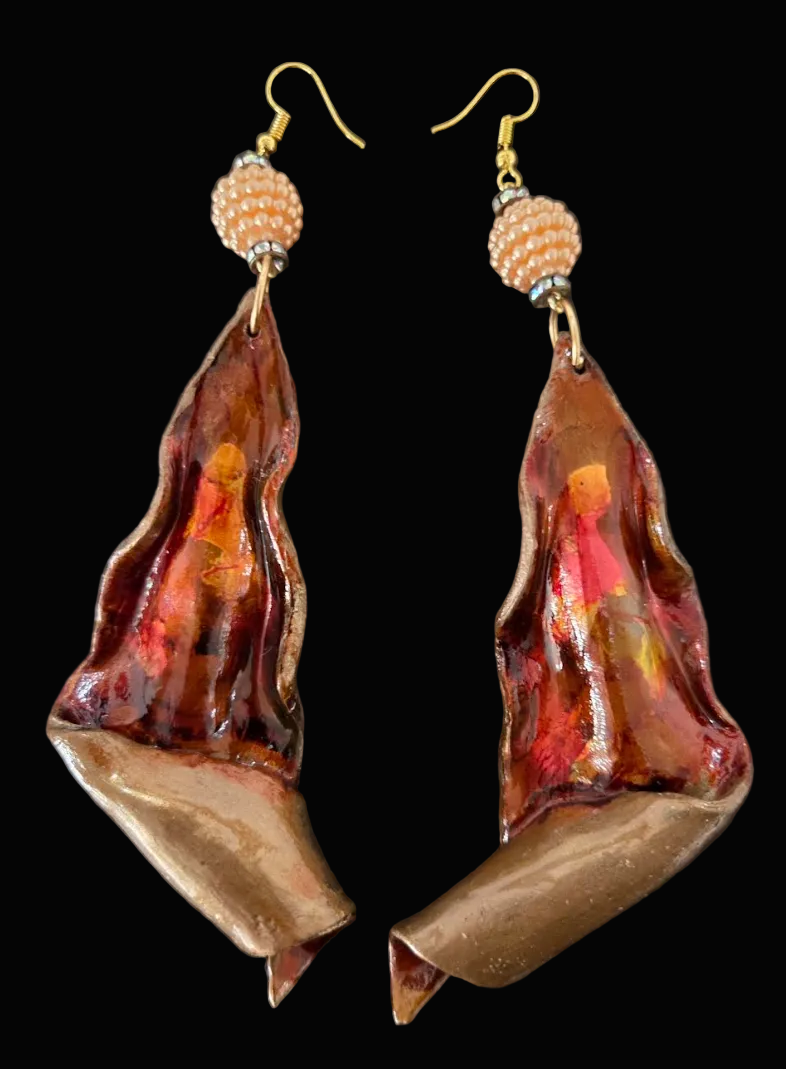 Hand Sculpted Haute Couture Warm Tone Alcohol Ink Shoulder Dusters