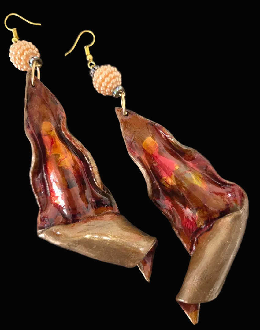 Hand Sculpted Haute Couture Warm Tone Alcohol Ink Shoulder Dusters