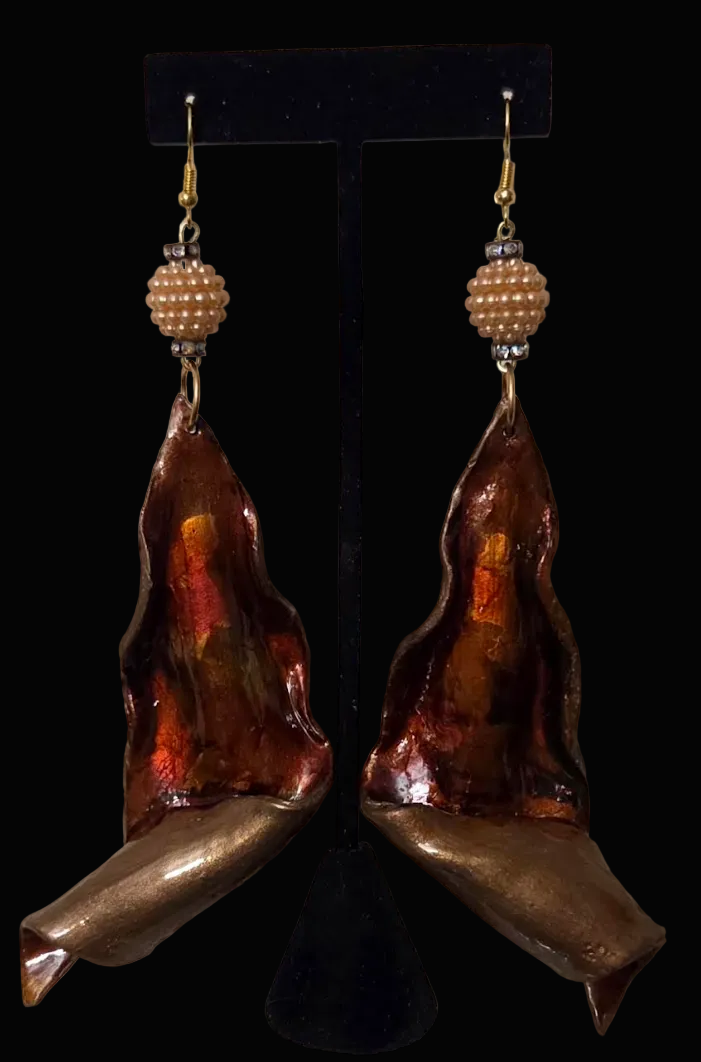 Hand Sculpted Haute Couture Warm Tone Alcohol Ink Shoulder Dusters
