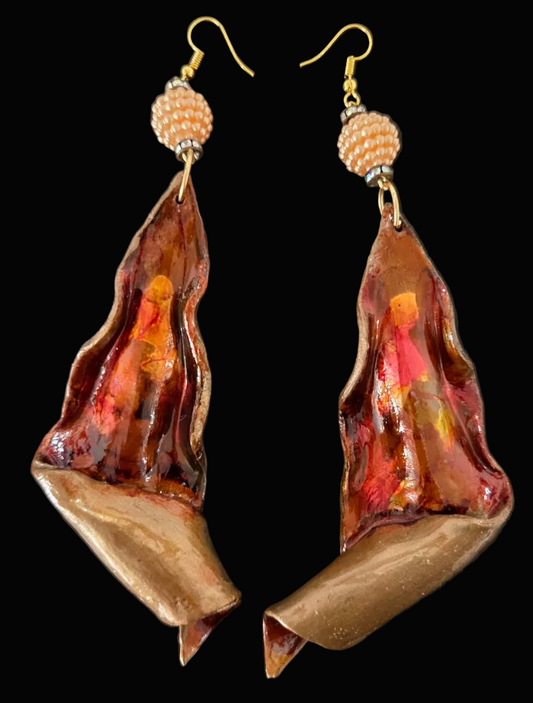 Hand Sculpted Haute Couture Warm Tone Alcohol Ink Shoulder Dusters