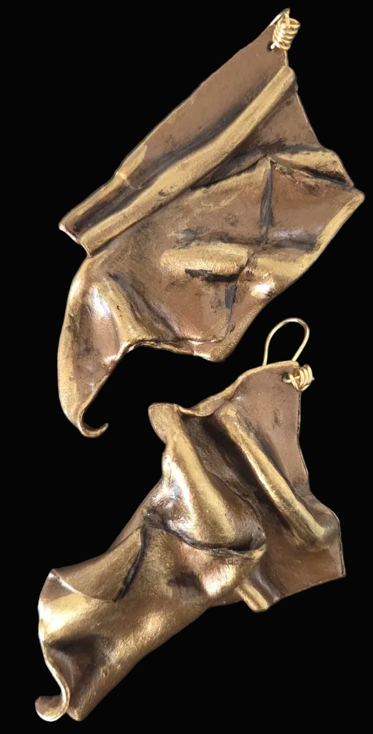 Faux Bronze Metal Hand Sculpted Avant Garde Shoulder Duster Earrings