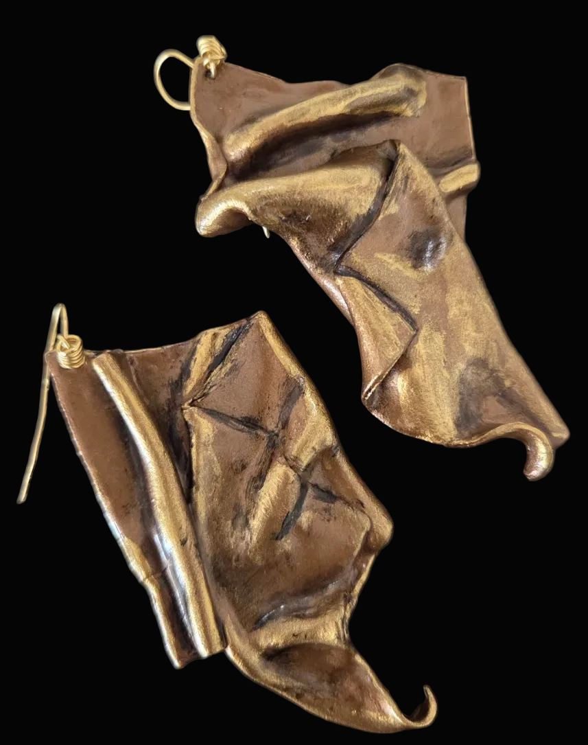 Faux Bronze Metal Hand Sculpted Avant Garde Shoulder Duster Earrings