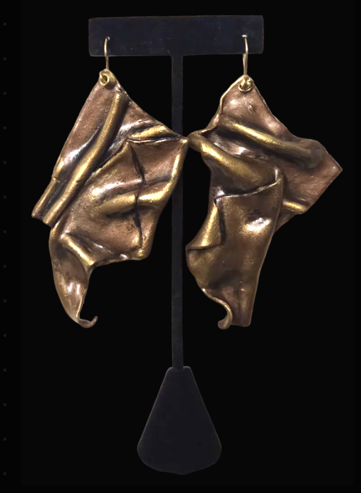 Faux Bronze Metal Hand Sculpted Avant Garde Shoulder Duster Earrings