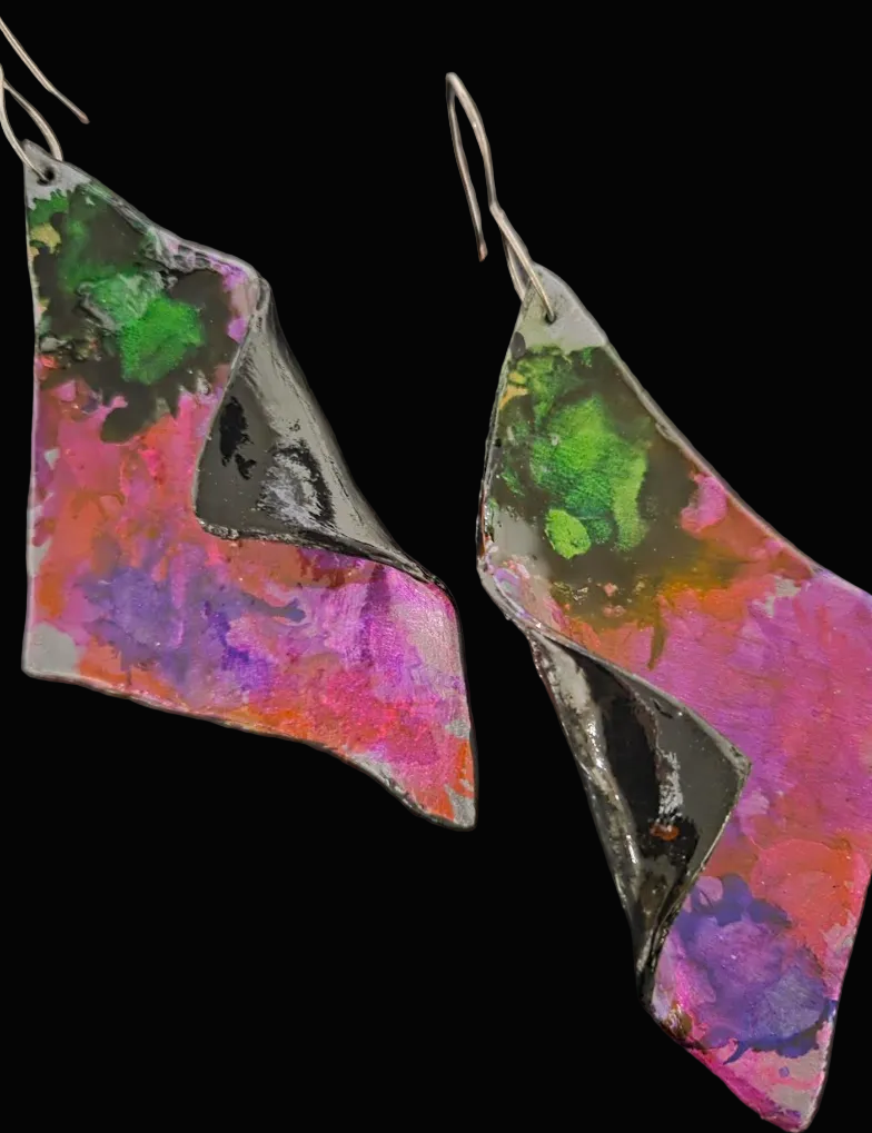 Sculpted Wing Style Pierced Earrings in Jewel Tone Alcohol Inks - Sexy