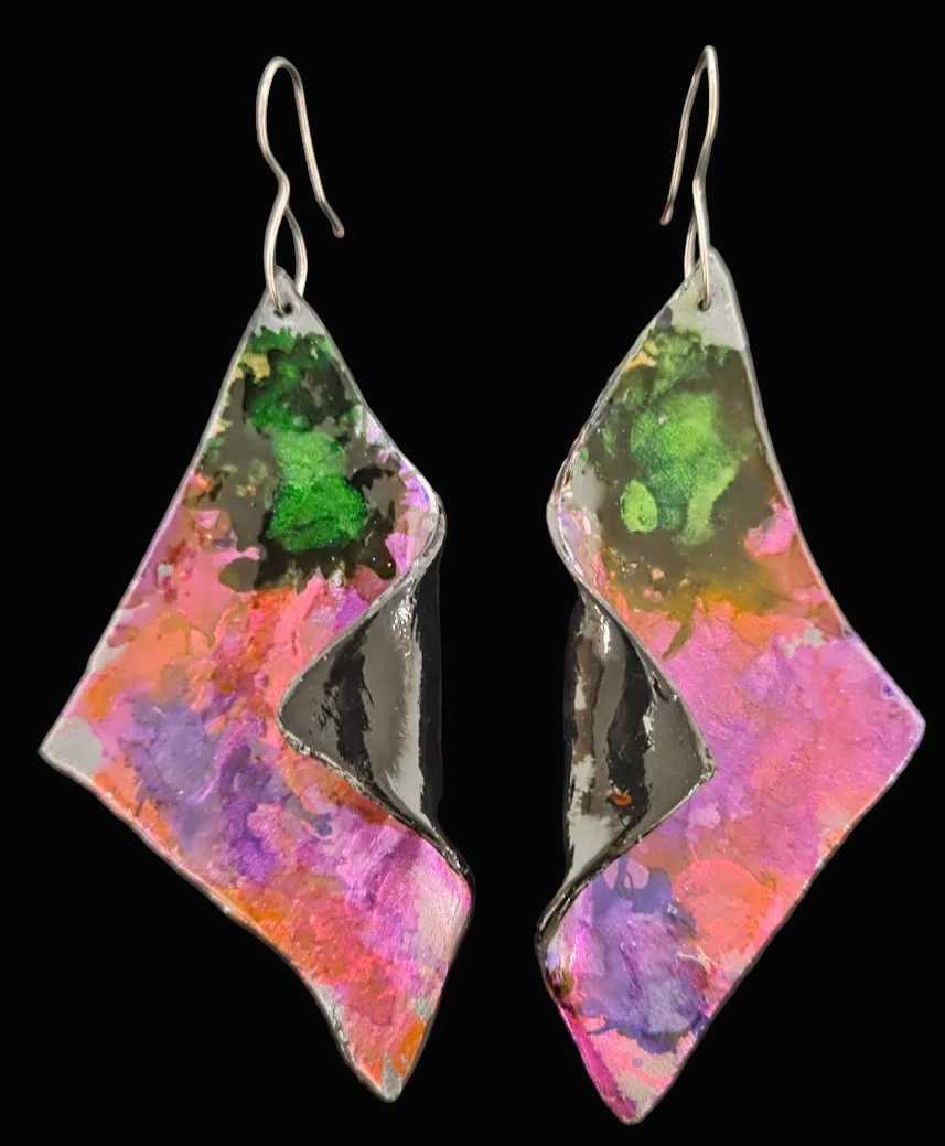 Sculpted Wing Style Pierced Earrings in Jewel Tone Alcohol Inks - Sexy