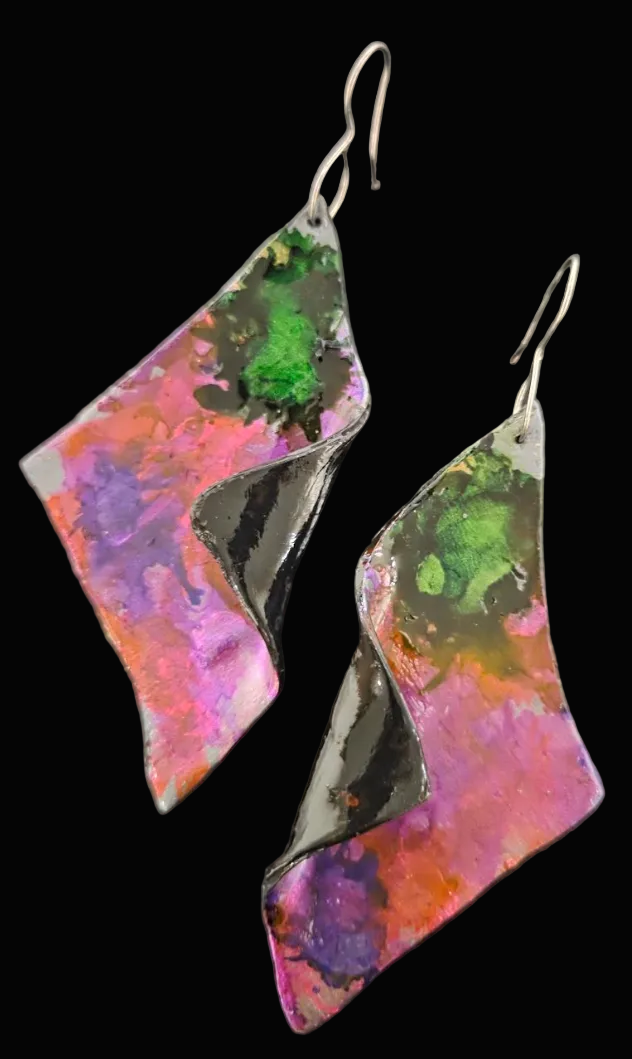 Sculpted Wing Style Pierced Earrings in Jewel Tone Alcohol Inks - Sexy