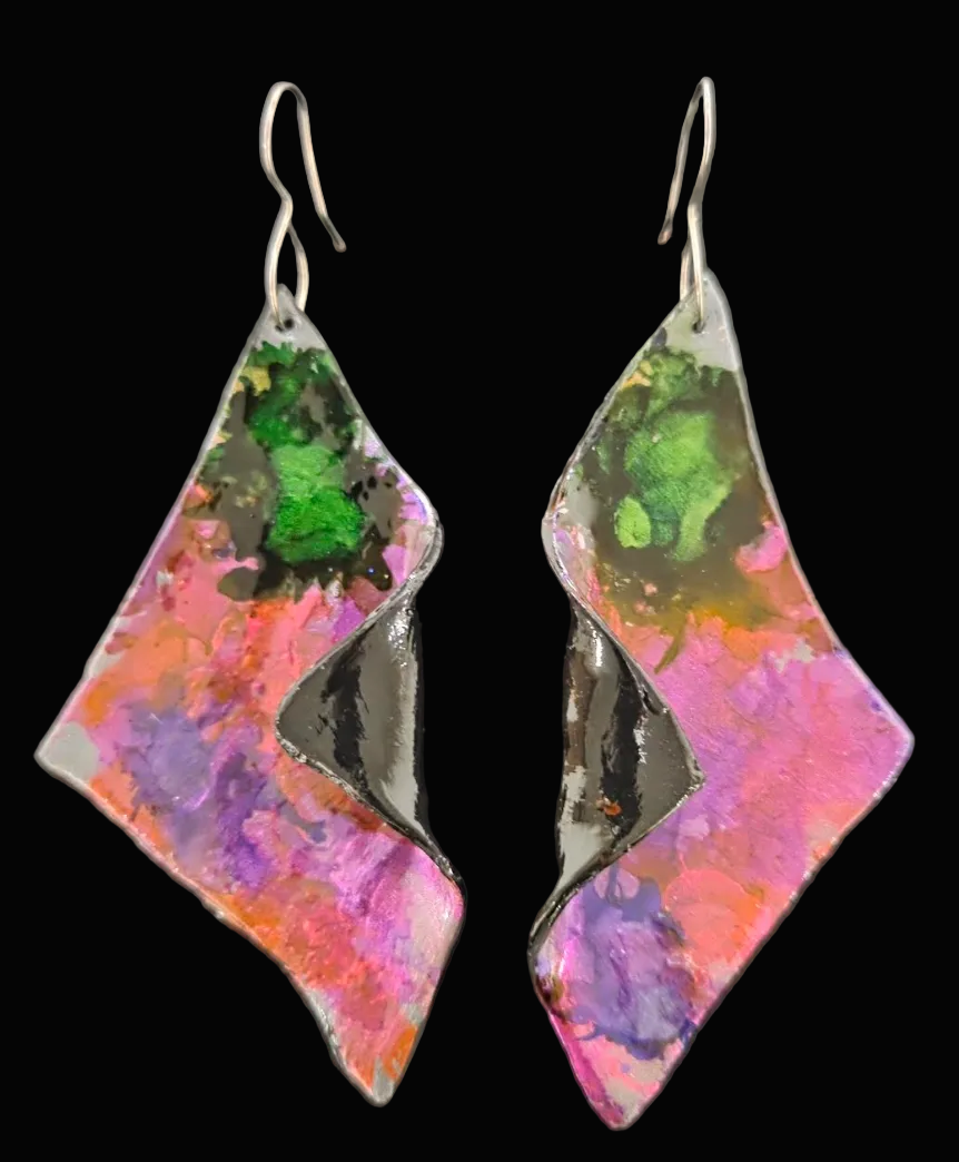 Sculpted Wing Style Pierced Earrings in Jewel Tone Alcohol Inks - Sexy
