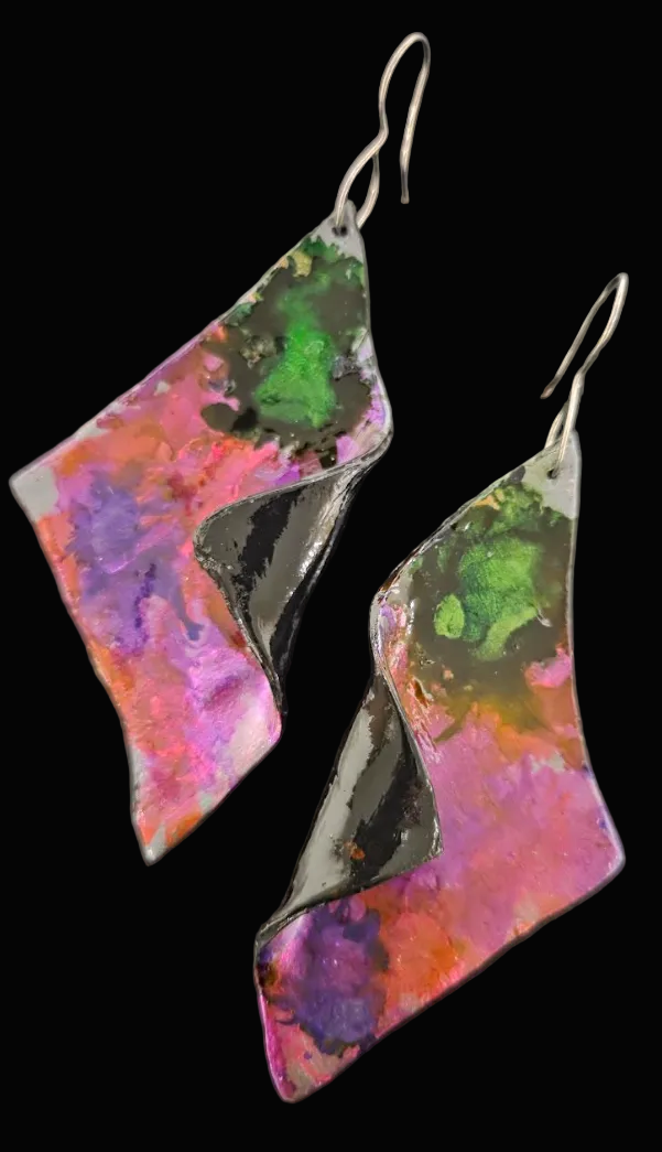 Sculpted Wing Style Pierced Earrings in Jewel Tone Alcohol Inks - Sexy
