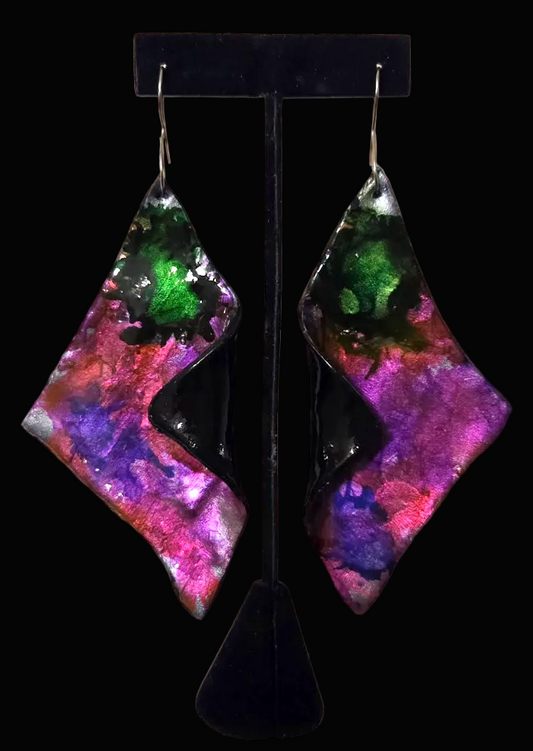 Sculpted Wing Style Pierced Earrings in Jewel Tone Alcohol Inks - Sexy
