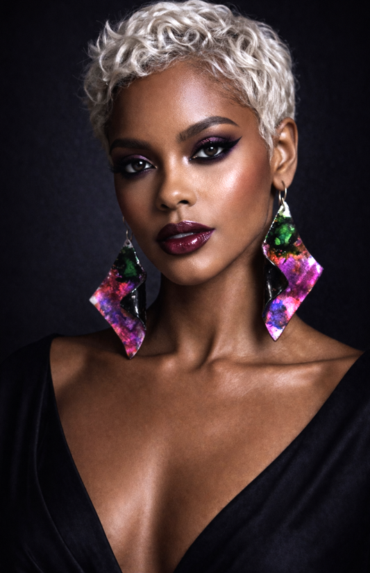 Sculpted Wing Style Pierced Earrings in Jewel Tone Alcohol Inks - Sexy