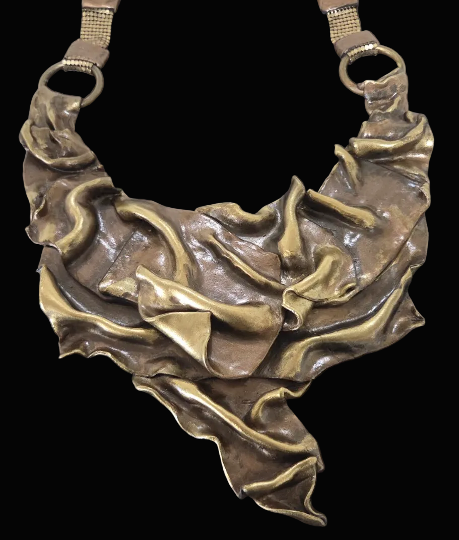 Faux Bronze Sculpted Unisex Breast Plate - Couture Statement Necklace