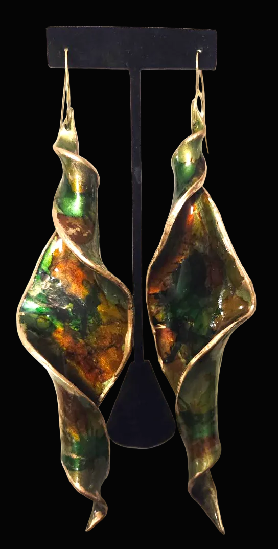 Autumn Toned Spiral Shoulder Duster Pierced Earrings - Haute Couture