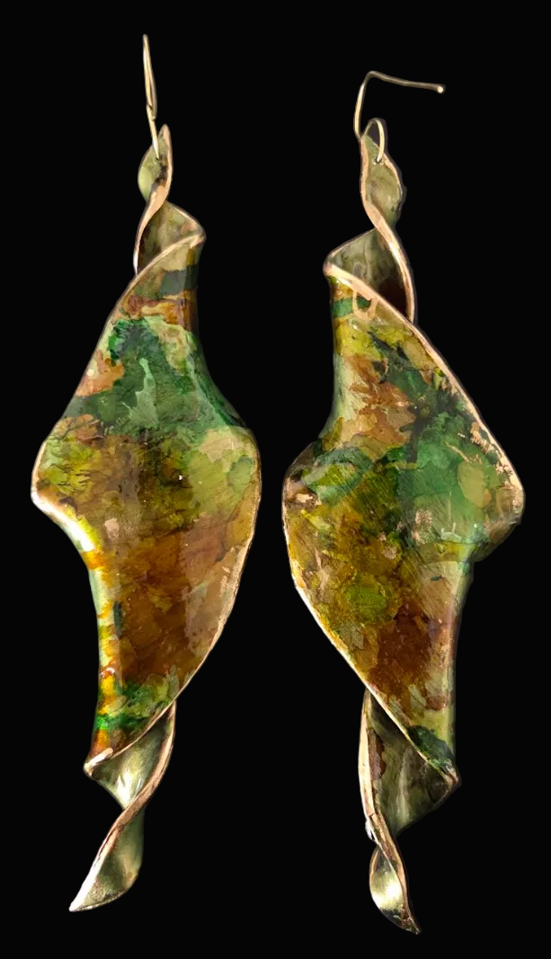 Autumn Toned Spiral Shoulder Duster Pierced Earrings - Haute Couture
