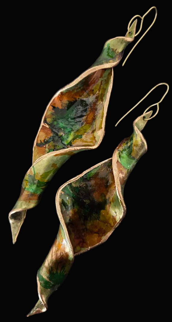 Autumn Toned Spiral Shoulder Duster Pierced Earrings - Haute Couture