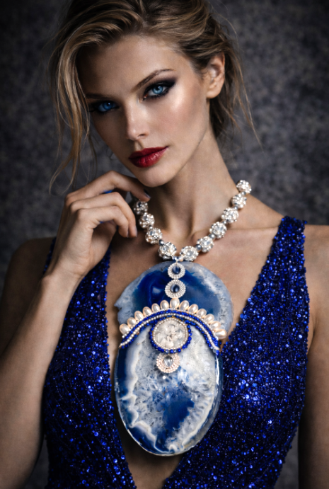Blue Teal Agate Geode Rhinestone & Pearl Statement Pendant - Glam