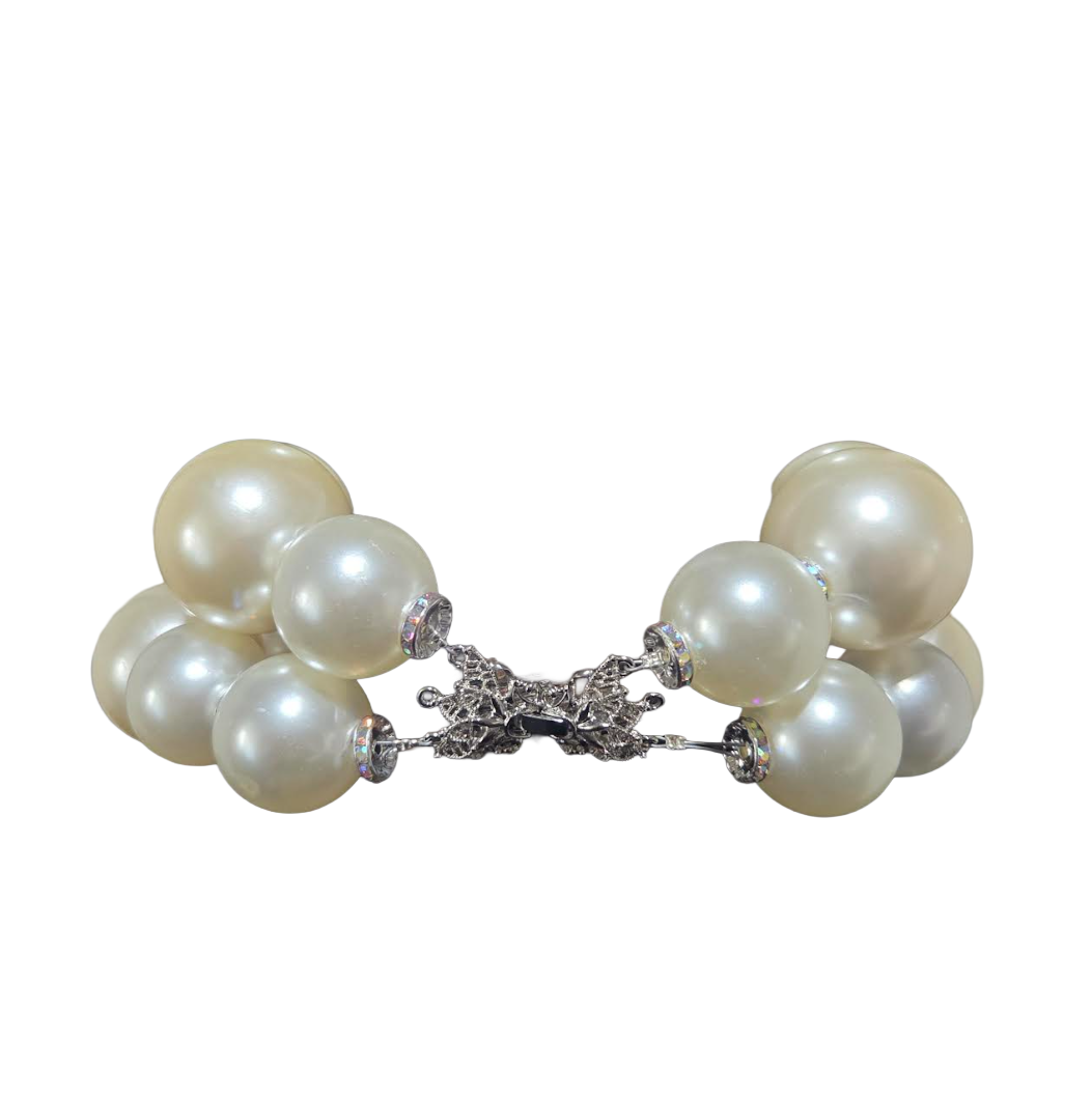 Oversized Faux Pearl & Rhinetone Beaded Statement Necklace - Bold Sexy