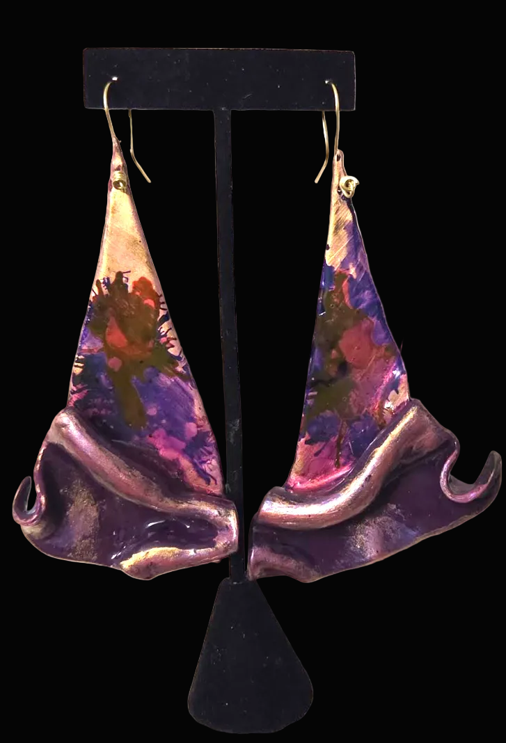 Hand Sculpted Metallic Plum & Gold Alcohol Ink Shoulder Dusters - Sexy
