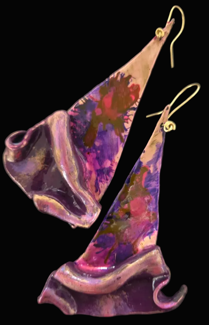 Hand Sculpted Metallic Plum & Gold Alcohol Ink Shoulder Dusters - Sexy