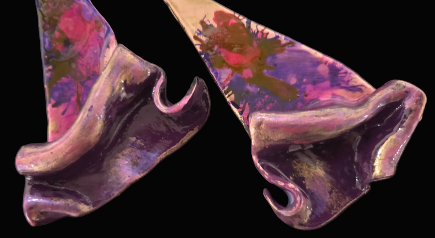 Hand Sculpted Metallic Plum & Gold Alcohol Ink Shoulder Dusters - Sexy