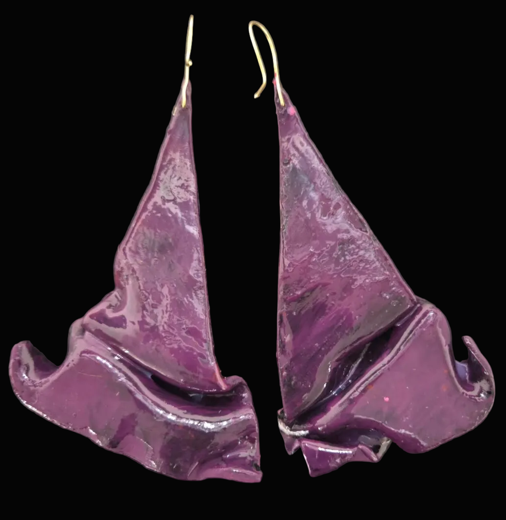 Hand Sculpted Metallic Plum & Gold Alcohol Ink Shoulder Dusters - Sexy