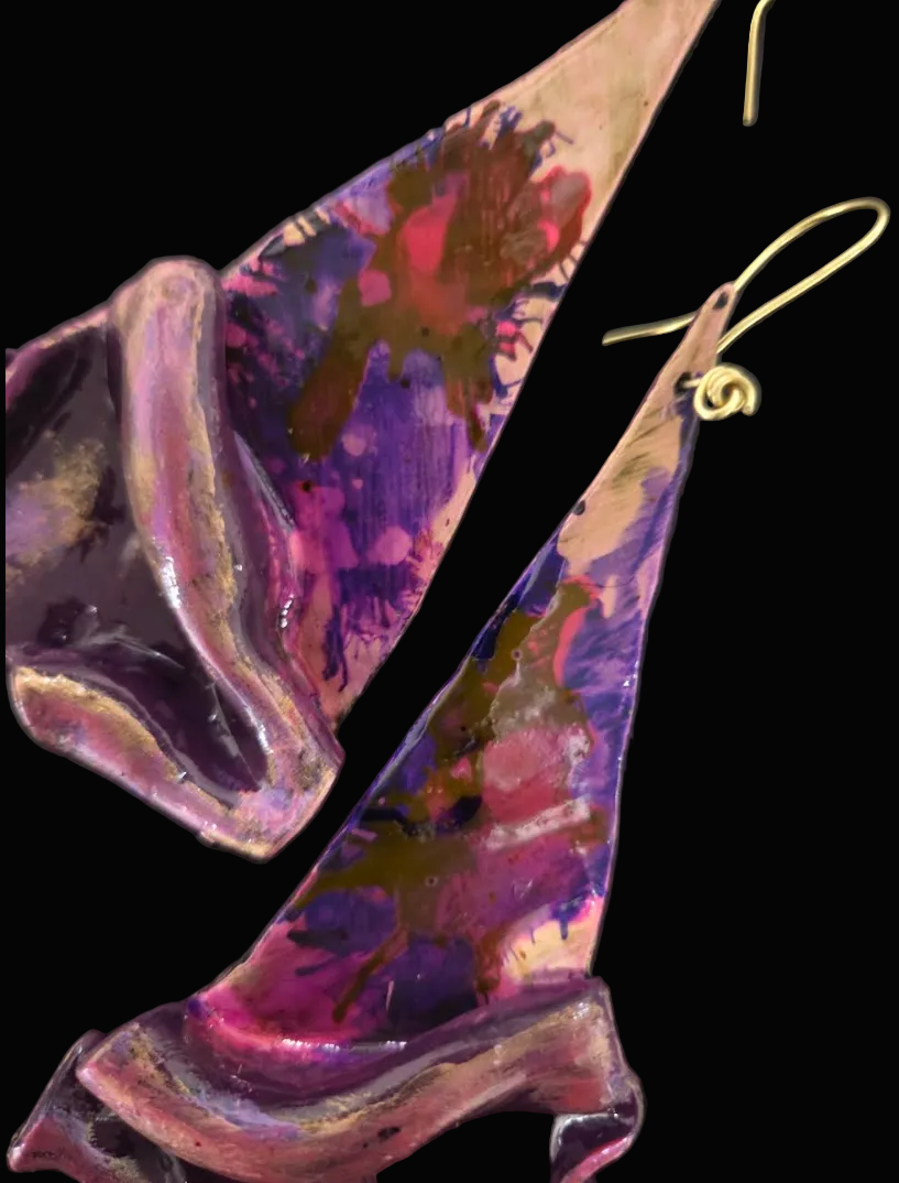 Hand Sculpted Metallic Plum & Gold Alcohol Ink Shoulder Dusters - Sexy