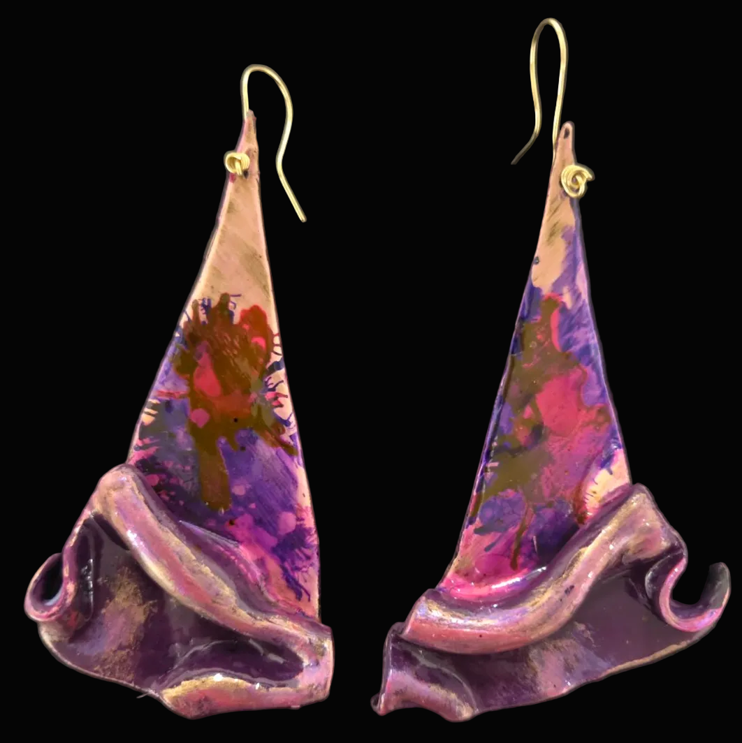 Hand Sculpted Metallic Plum & Gold Alcohol Ink Shoulder Dusters - Sexy
