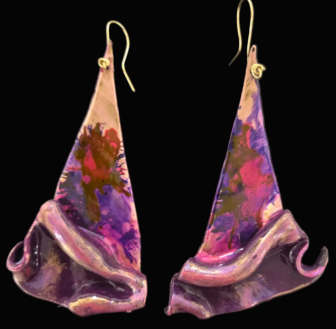 Hand Sculpted Metallic Plum & Gold Alcohol Ink Shoulder Dusters - Sexy