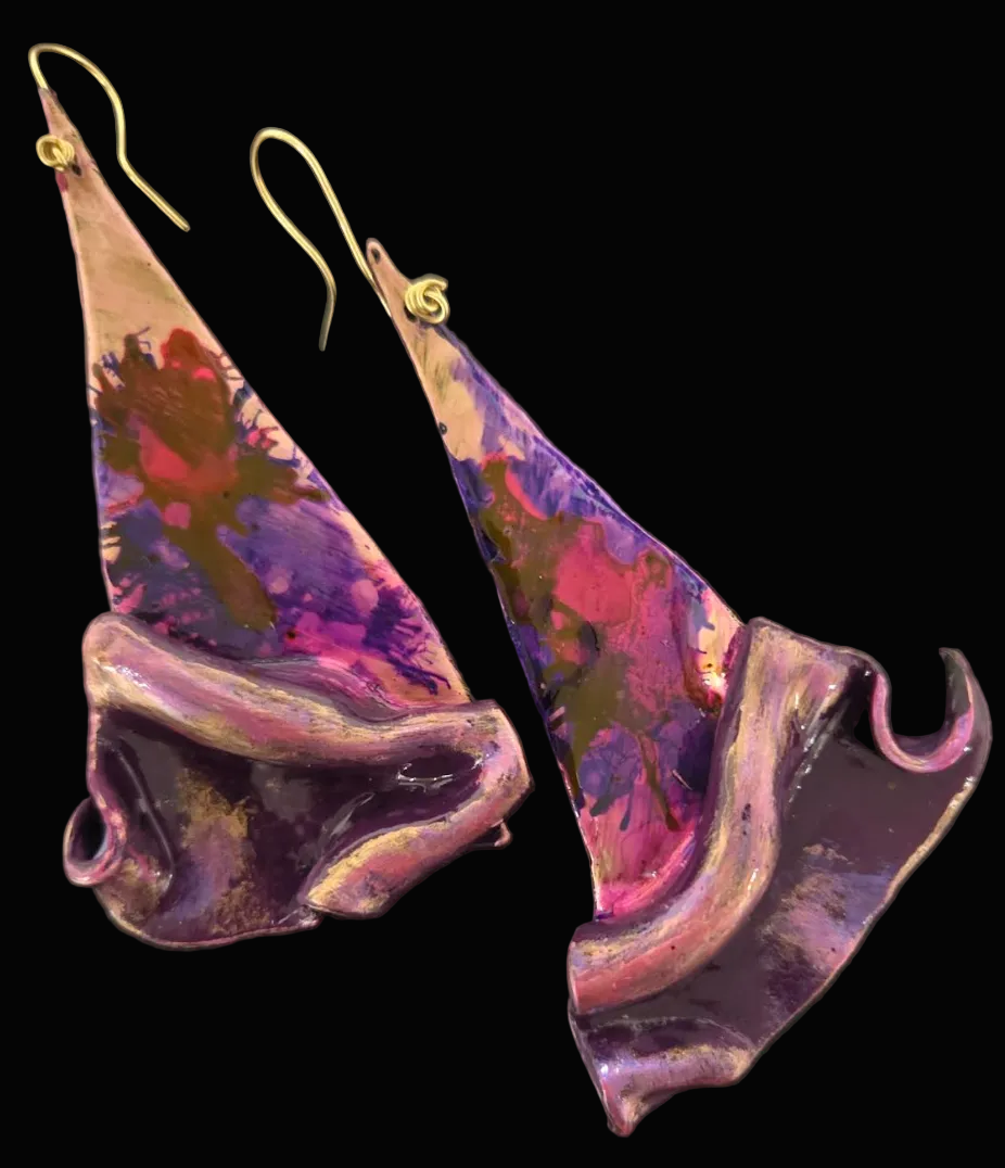 Hand Sculpted Metallic Plum & Gold Alcohol Ink Shoulder Dusters - Sexy