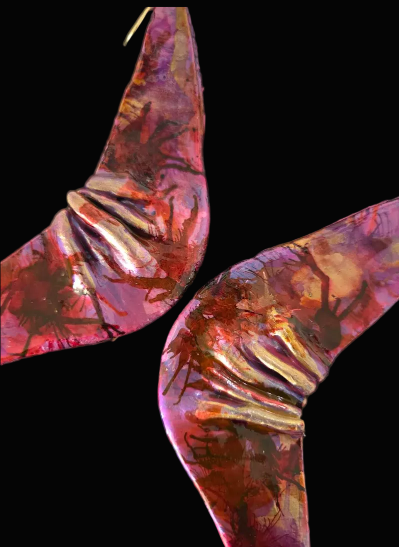 Abstract Feminine Fuchsia Wing-Like Shoulder Duster Earrings - Sexy