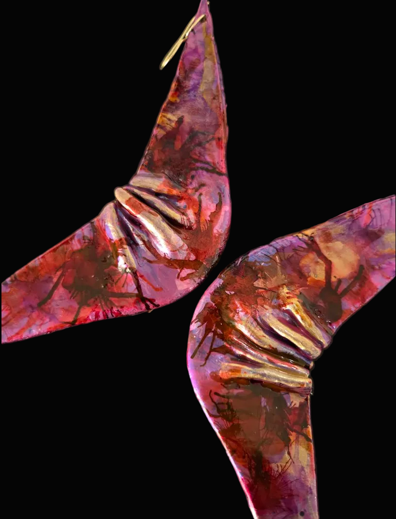 Abstract Feminine Fuchsia Wing-Like Shoulder Duster Earrings - Sexy