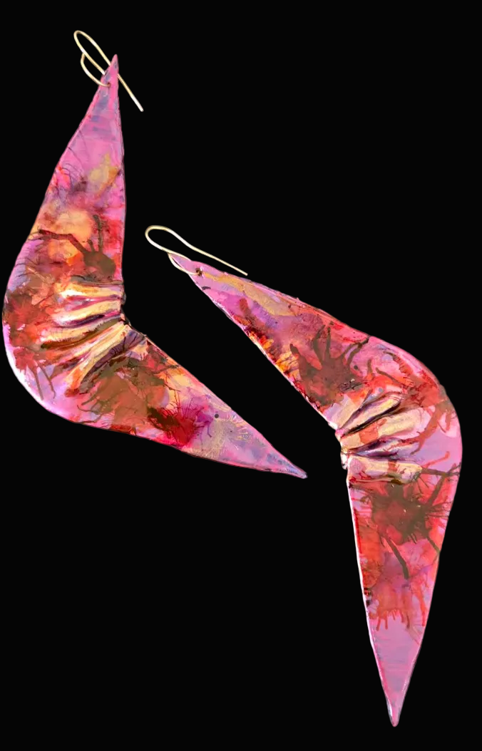 Abstract Feminine Fuchsia Wing-Like Shoulder Duster Earrings - Sexy