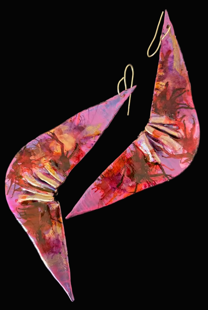 Abstract Feminine Fuchsia Wing-Like Shoulder Duster Earrings - Sexy