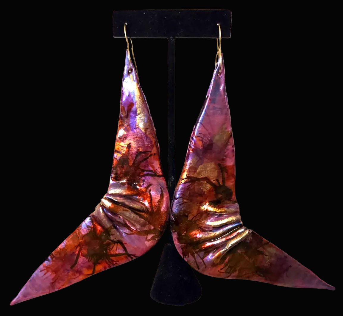 Abstract Feminine Fuchsia Wing-Like Shoulder Duster Earrings - Sexy