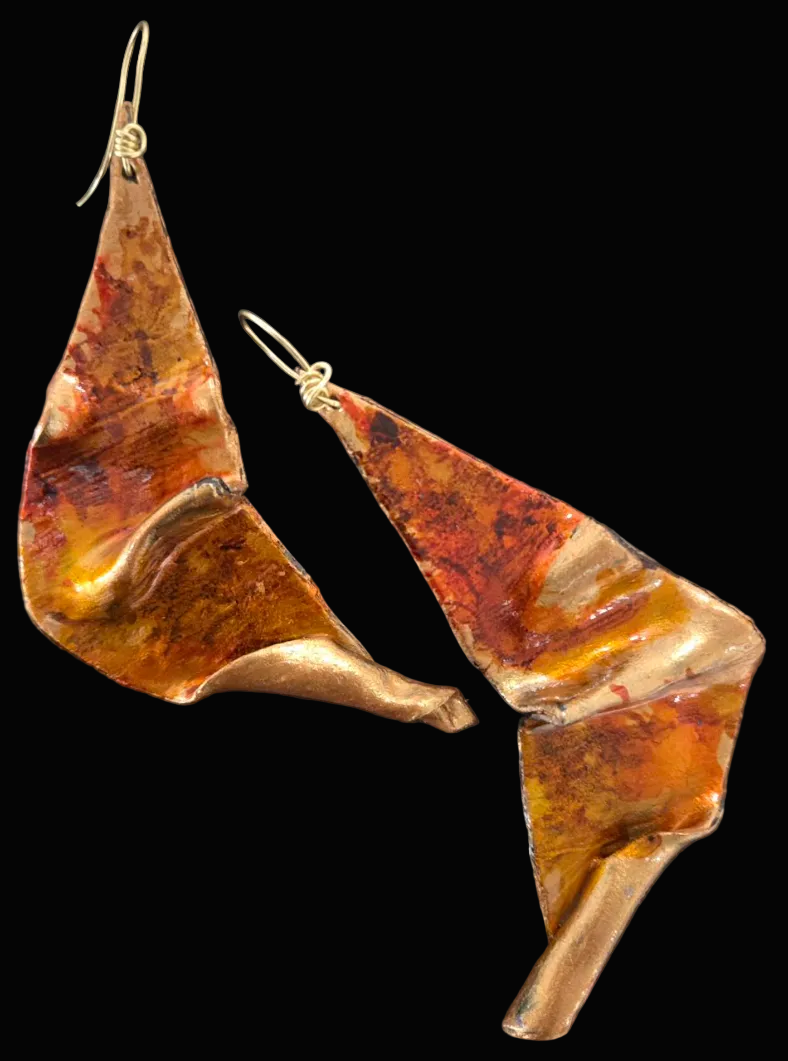 Fiery Abstract & Oversized Sculpted Pierced Earrings - Autumn Jewelry