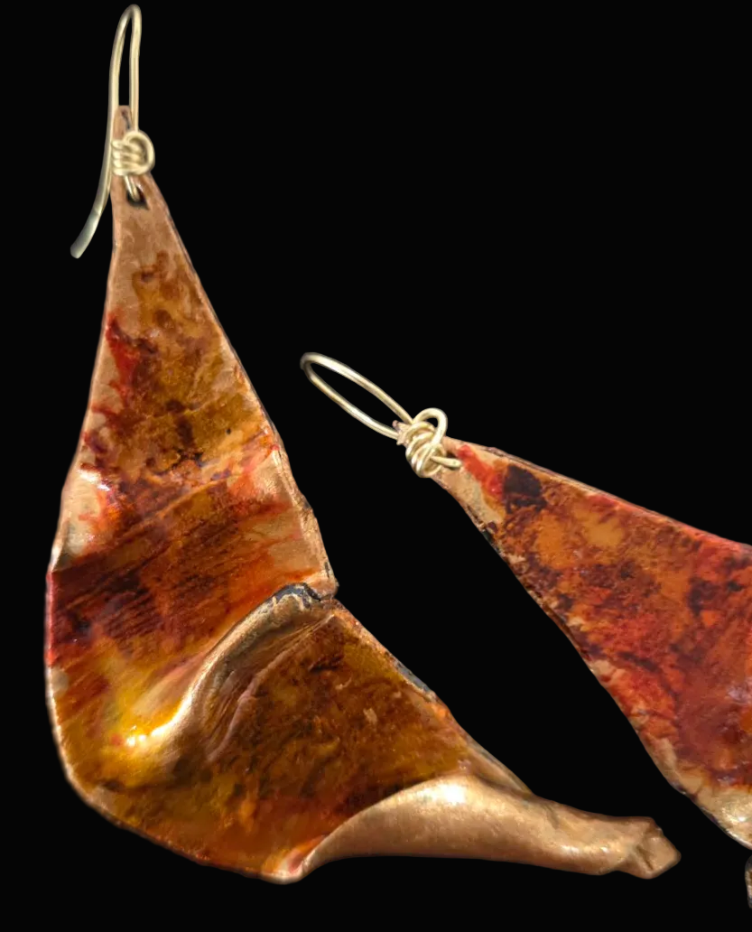 Fiery Abstract & Oversized Sculpted Pierced Earrings - Autumn Jewelry