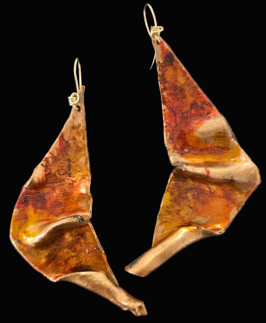 Fiery Abstract & Oversized Sculpted Pierced Earrings - Autumn Jewelry