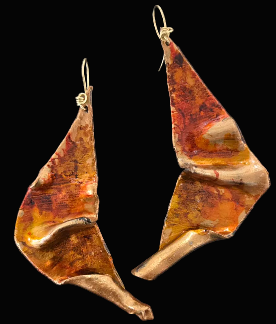 Fiery Abstract & Oversized Sculpted Pierced Earrings - Autumn Jewelry