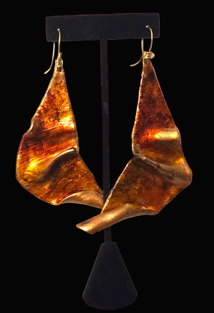 Fiery Abstract & Oversized Sculpted Pierced Earrings - Autumn Jewelry
