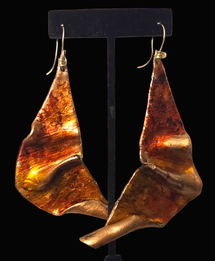 Fiery Abstract & Oversized Sculpted Pierced Earrings - Autumn Jewelry