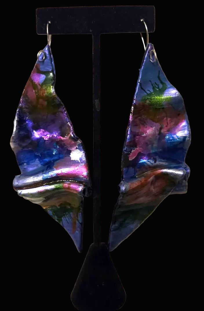 Jewel Tone Alcohol Ink Oversized Sculpted Ear Candy - Exclusive OOAK