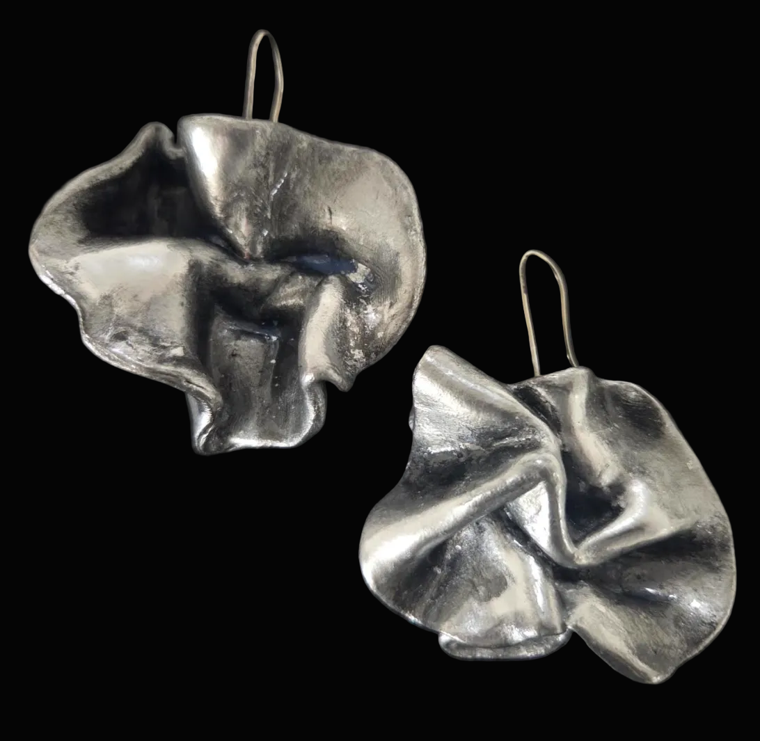 Faux Sterling Silver Abstract Orchid Haute Couture Pierced Earrings