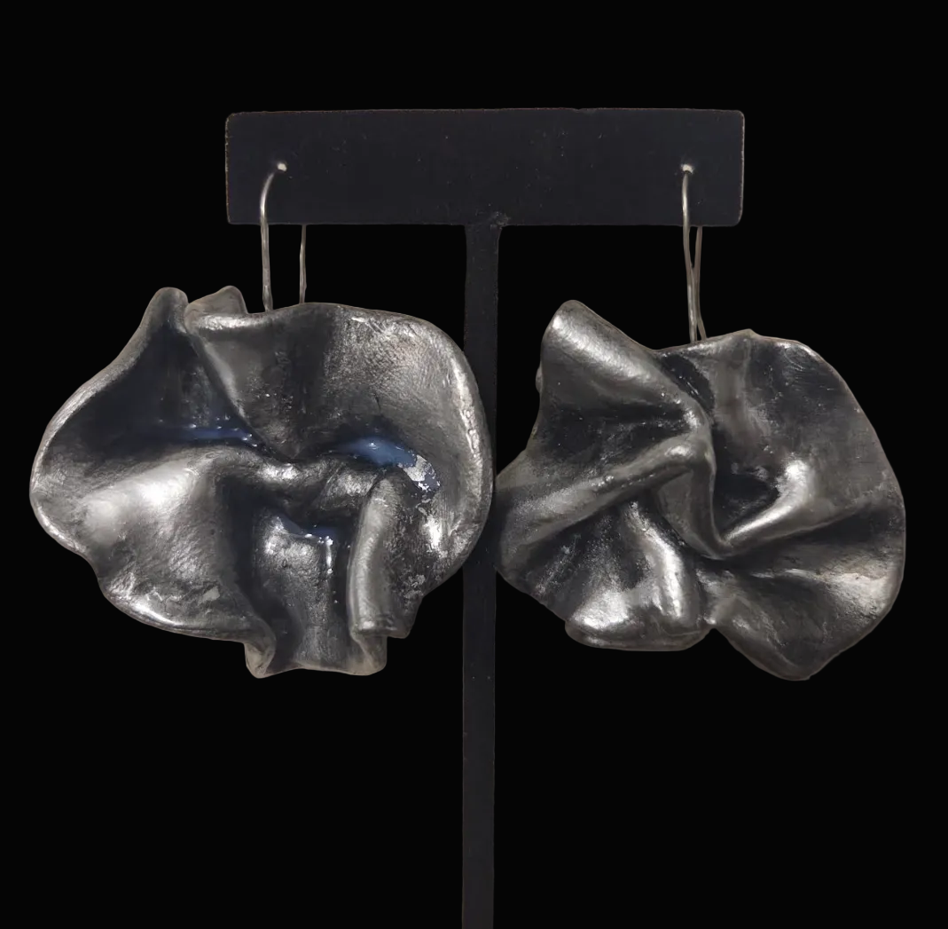 Faux Sterling Silver Abstract Orchid Haute Couture Pierced Earrings