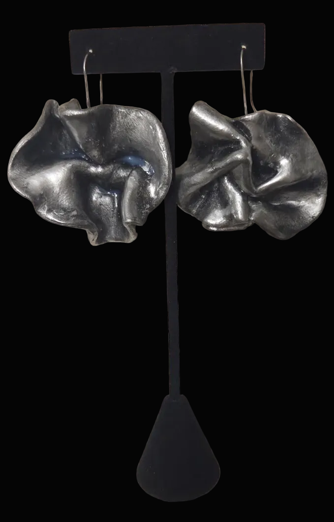 Faux Sterling Silver Abstract Orchid Haute Couture Pierced Earrings