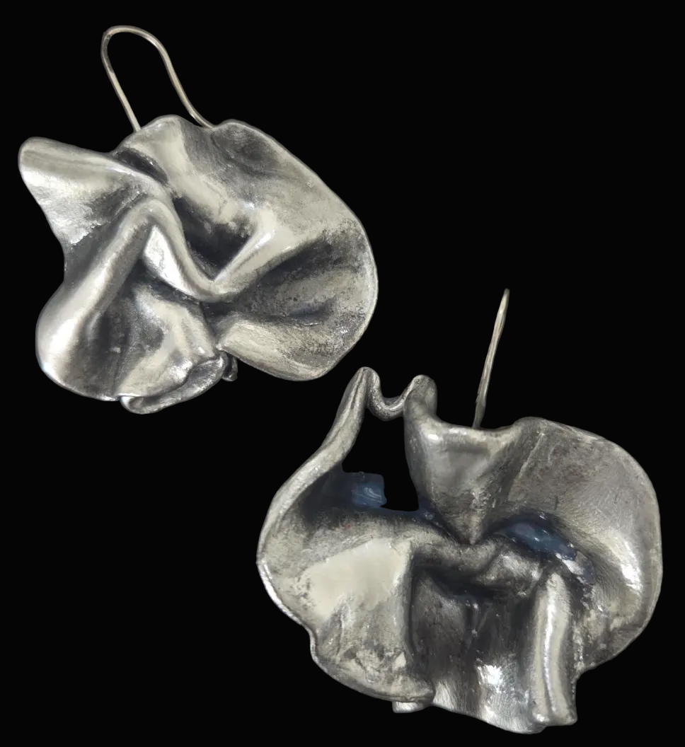 Faux Sterling Silver Abstract Orchid Haute Couture Pierced Earrings